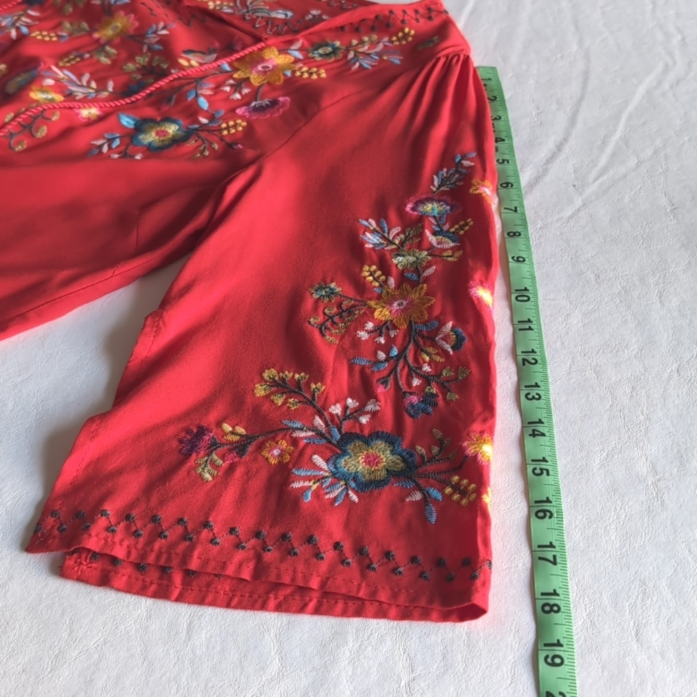 Umgee Red Peasant Embroidered Tunic Top Mini Dress Women's Size Small - Picture 5 of 9
